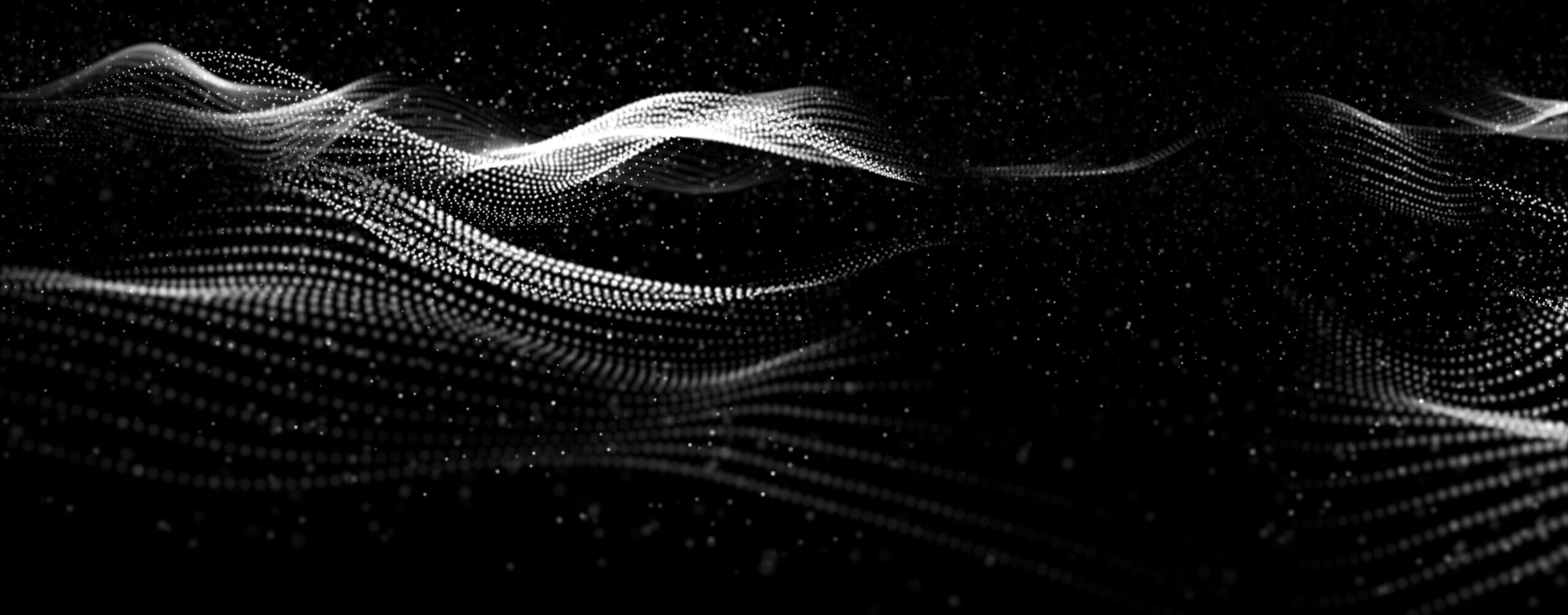 Black and white Color Digital Particles Wave Flow With Bokeh and